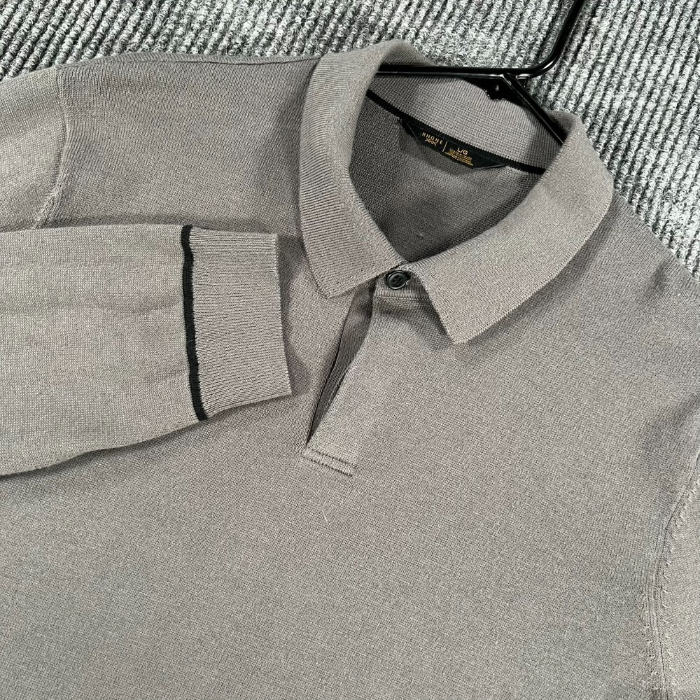 Rhone Compass Knit Long Sleeve Sweater Polo Shirt Mens Large Gray Comfort New